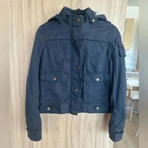 AE Navy Blue Crop Jacket Mock Neck Full Zip Snap women’s Small American Eagle